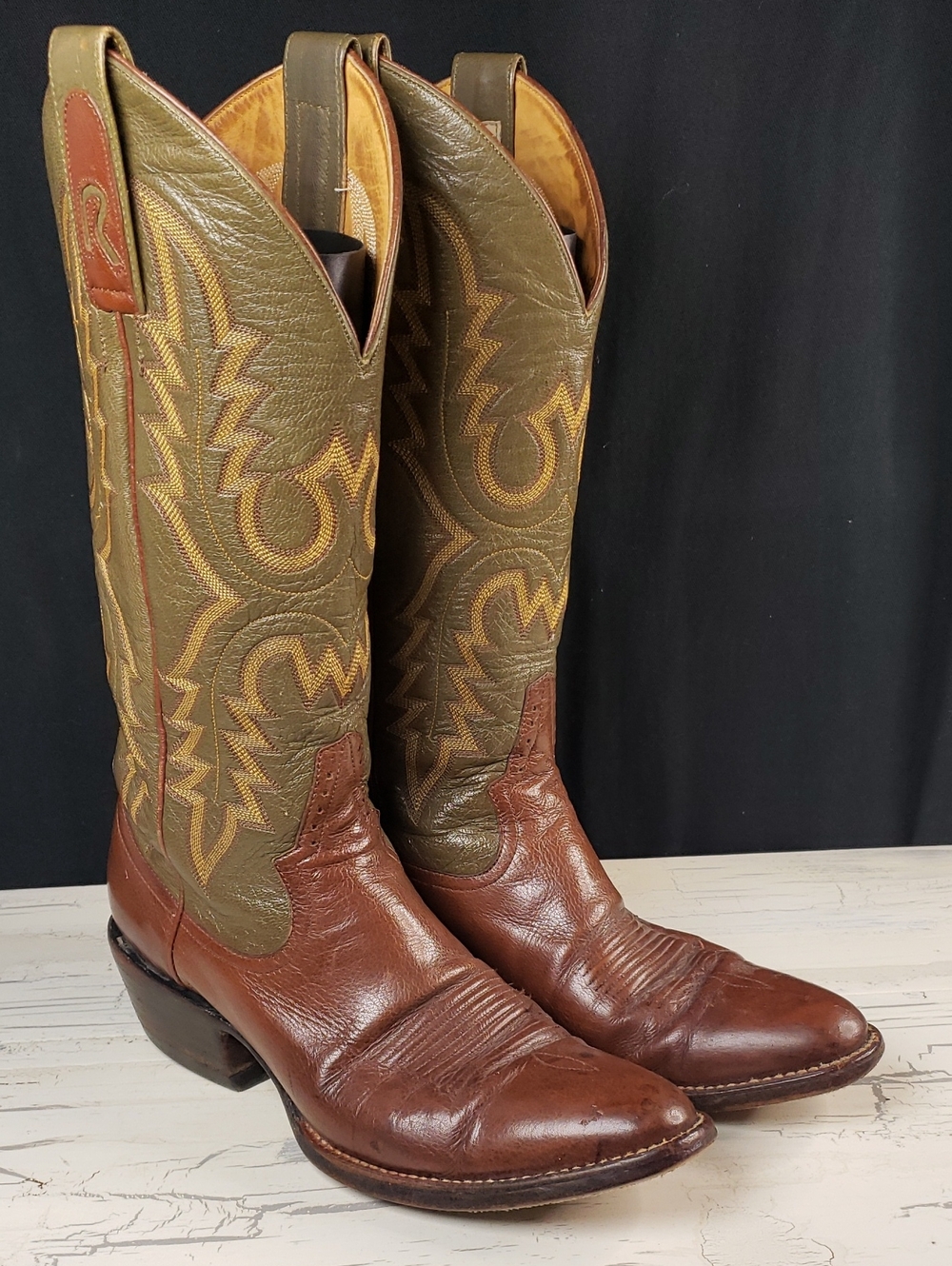 Rod Patrick Calfskin Cowboy Boots in Brown & Green - Women's 7.5 A